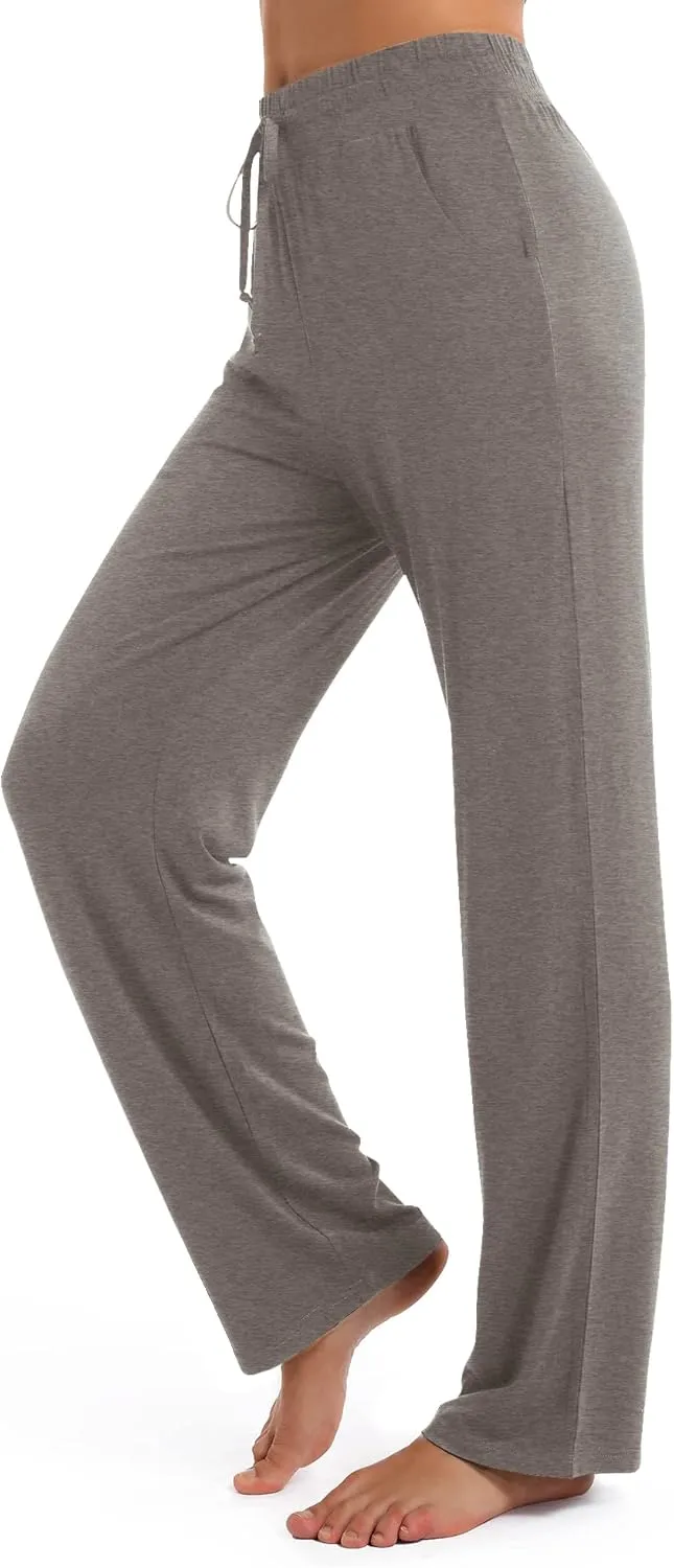 Urban CoCo Women's Straight Leg Long Pants Elastic High Waist Drawstring Casual Trousers with Pockets