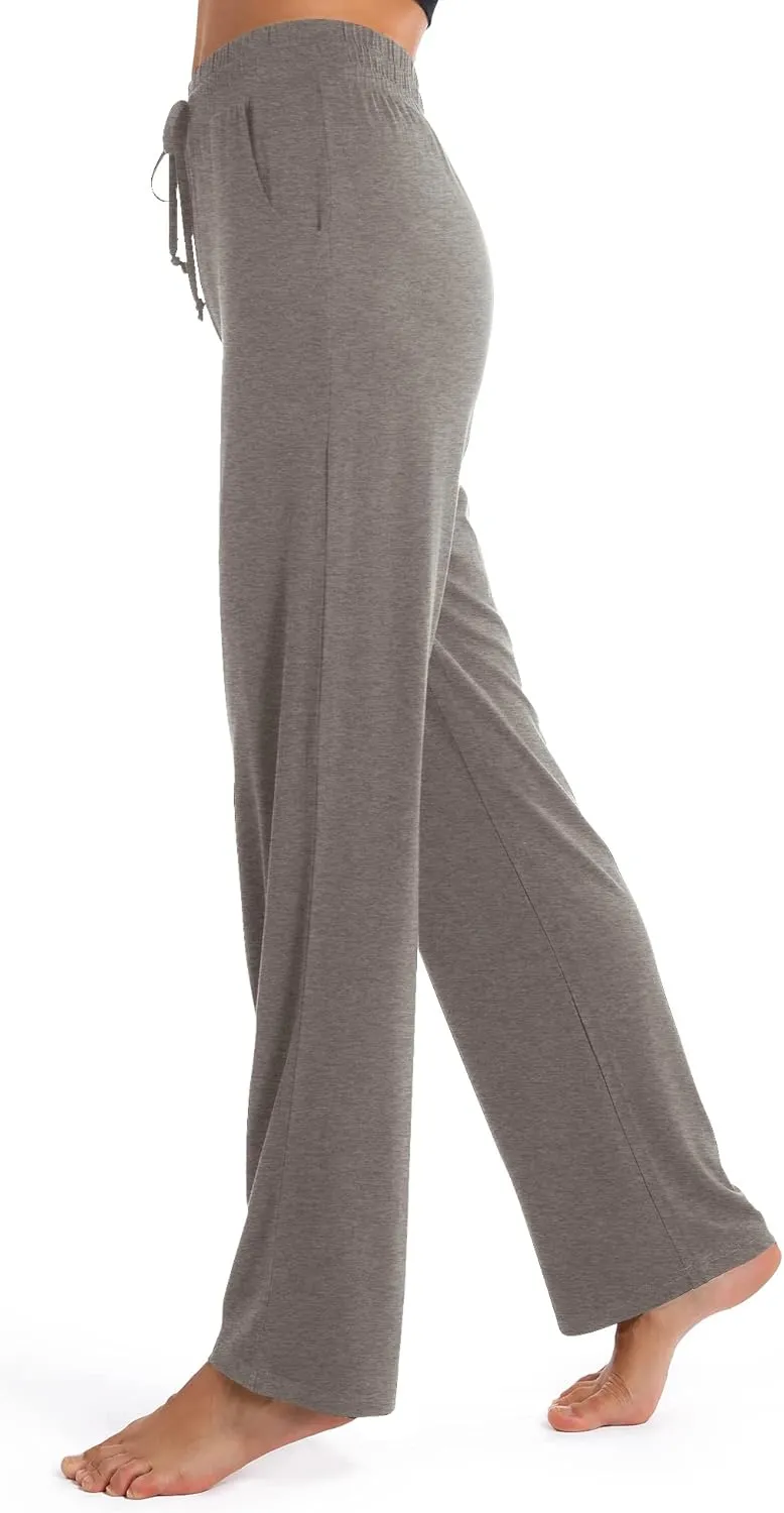 Urban CoCo Women's Straight Leg Long Pants Elastic High Waist Drawstring Casual Trousers with Pockets