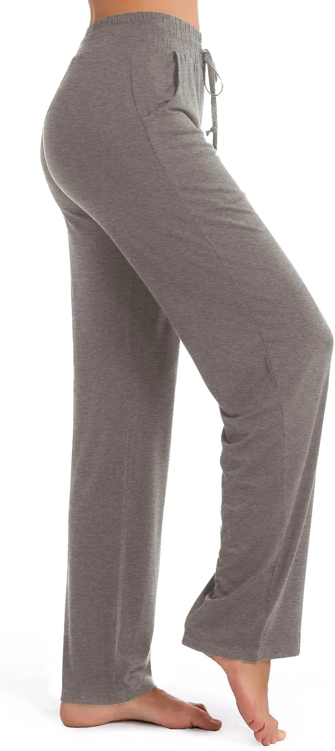 Urban CoCo Women's Straight Leg Long Pants Elastic High Waist Drawstring Casual Trousers with Pockets