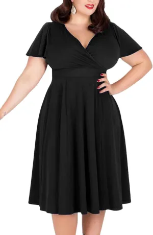URBAN K Women's Plus Size Caftan Flutter Sleeve Midi Cocktail Dress