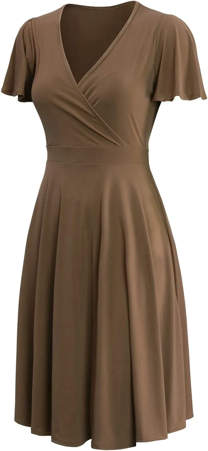 URBAN K Women's Plus Size Caftan Flutter Sleeve Midi Cocktail Dress