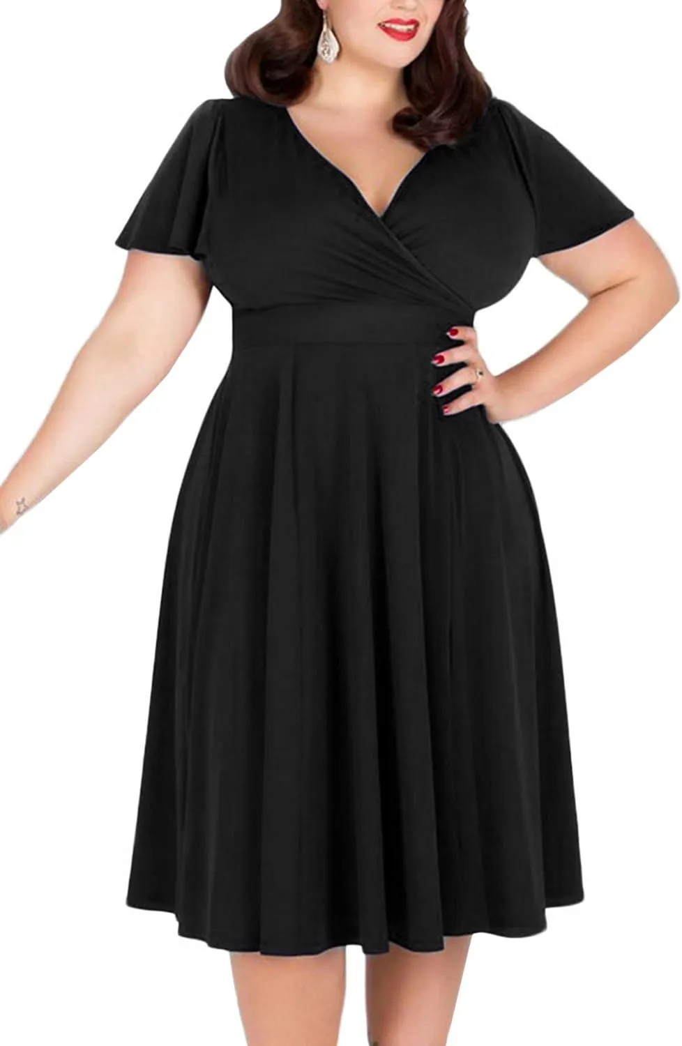 URBAN K Women's Plus Size Caftan Flutter Sleeve Midi Cocktail Dress