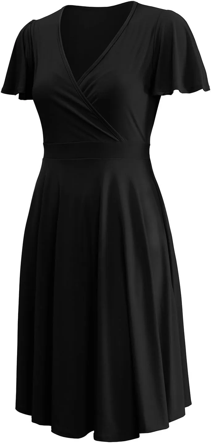 URBAN K Women's Plus Size Caftan Flutter Sleeve Midi Cocktail Dress