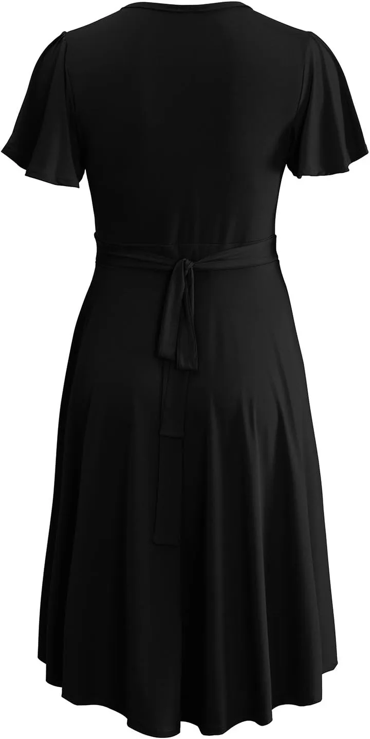 URBAN K Women's Plus Size Caftan Flutter Sleeve Midi Cocktail Dress