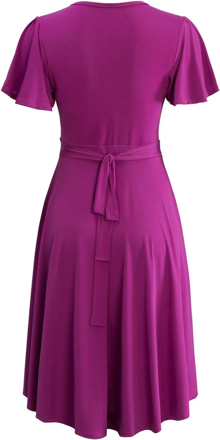 URBAN K Women's Plus Size Caftan Flutter Sleeve Midi Cocktail Dress