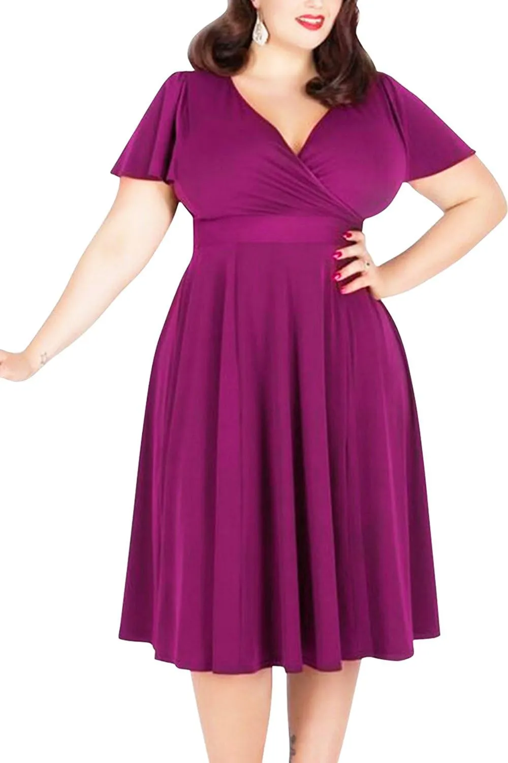 URBAN K Women's Plus Size Caftan Flutter Sleeve Midi Cocktail Dress