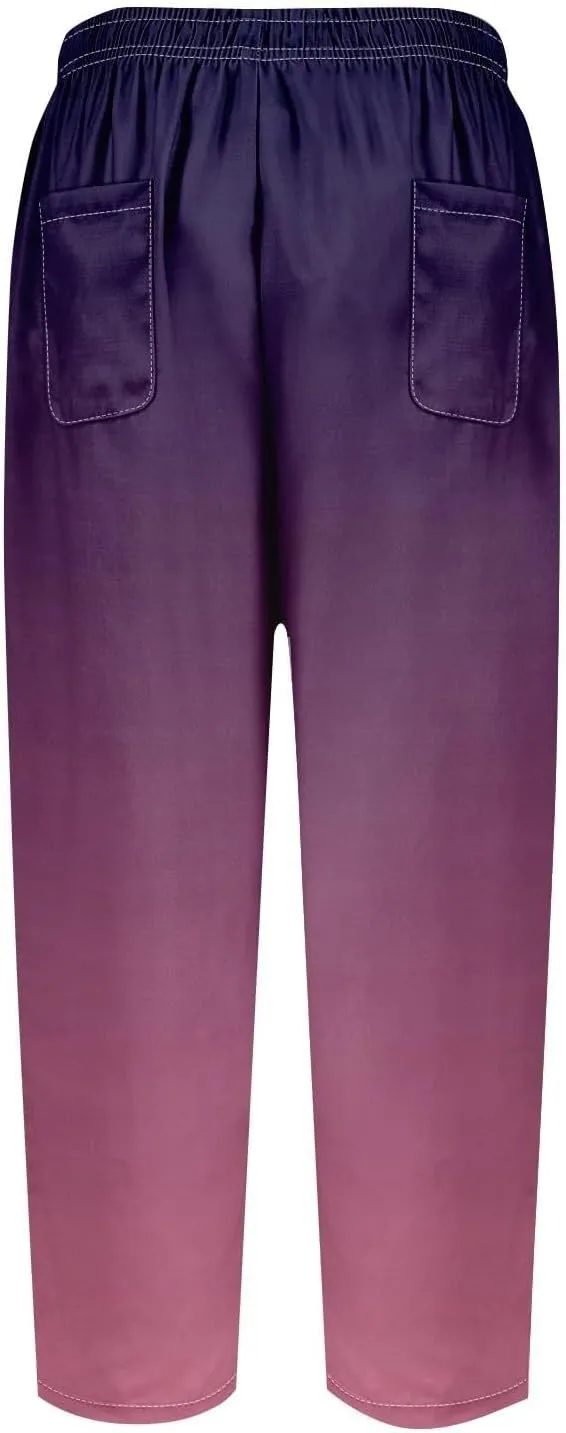 Vacation Linen Outfits for Women Elastic Long Pants Beach Leisure Trousers Linen Capri Pants 2025 Pants with Pockets