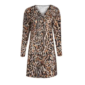 VenusFox Autumn Winter Women Casual Leopard Print Long Sleeve Loose Knitting Cardigan