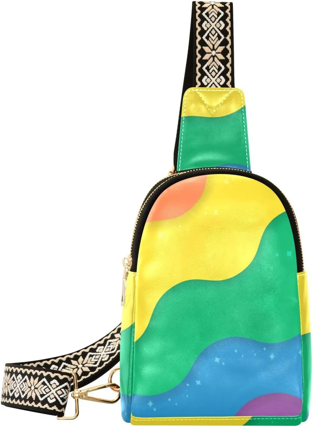 VIGTRO Small Sling Bag Unique Pride Rainbow Ripple Fanny Pack for Women Men, Leather Chest Bag with Adjustable Strap