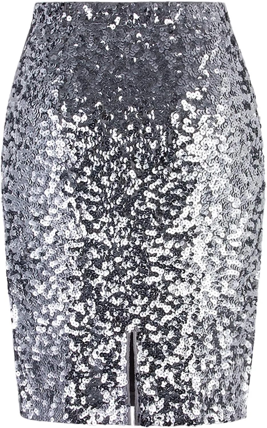 Vijiv Women's Sequin Skirt Midi High Waist Elegant Stretchy Sparkle Side Slit Pencil Skirt Party Cocktail
