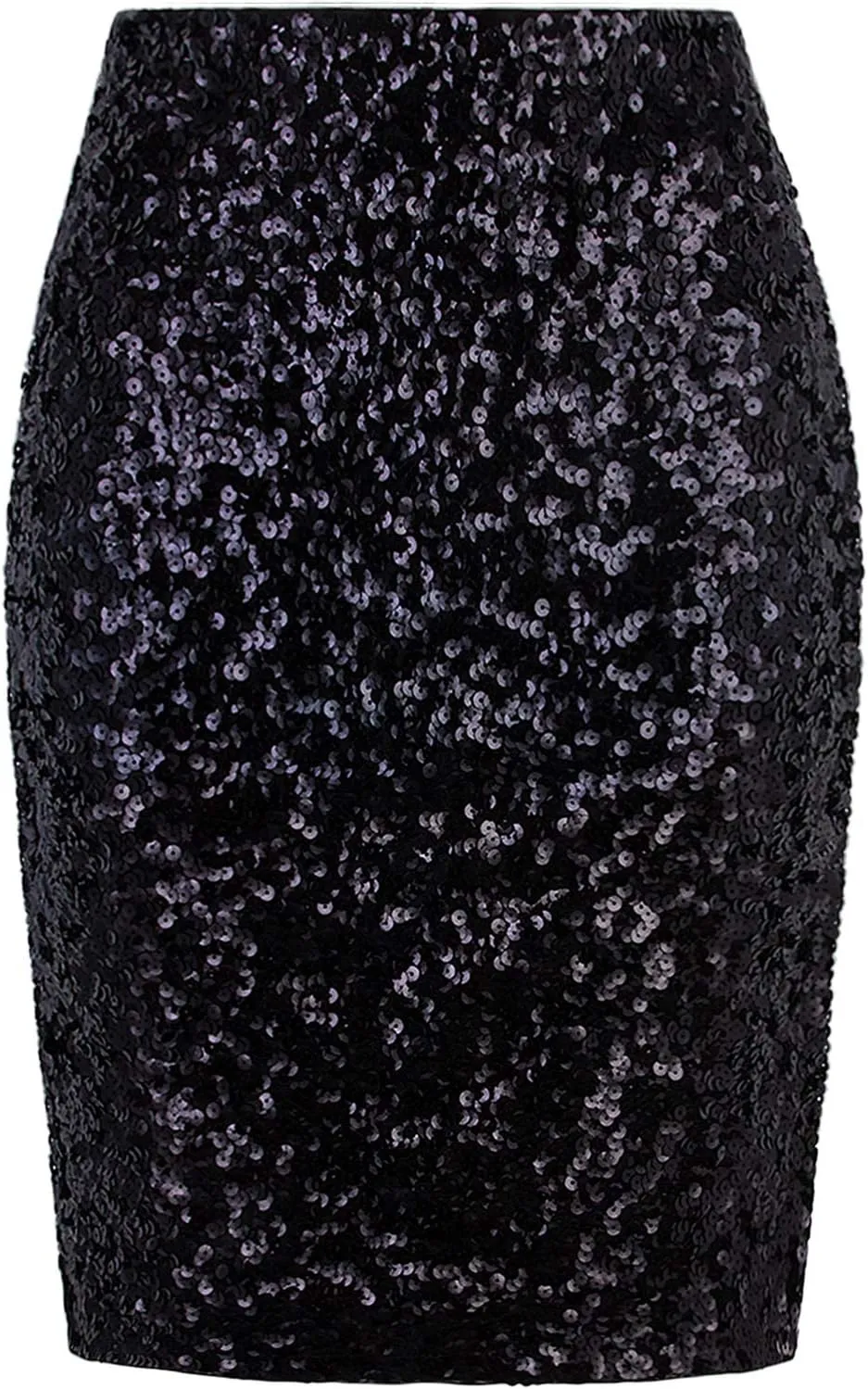 Vijiv Women's Sequin Skirt Midi High Waist Elegant Stretchy Sparkle Side Slit Pencil Skirt Party Cocktail