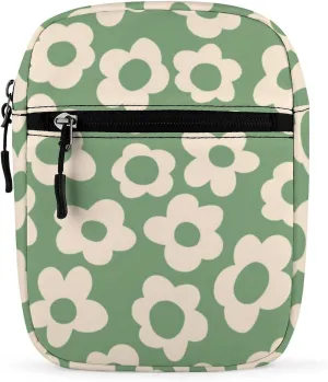 Vintage Cute Flowers Small Satchel Bag Modern Green Floral Mini Purse Crossbody Messenger Bag for Men Women Shoulder CrossBody HandBag