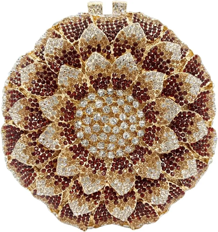 Vintage Women Floral Rhinestone Evening Clutch Sunflower Crystal Purses Unique Shiny Diamond Handbag for Party Prom