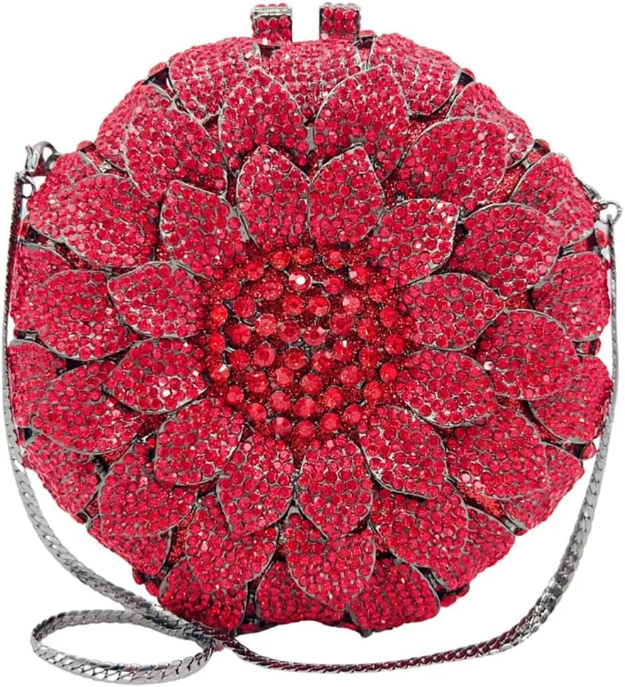 Vintage Women Floral Rhinestone Evening Clutch Sunflower Crystal Purses Unique Shiny Diamond Handbag for Party Prom