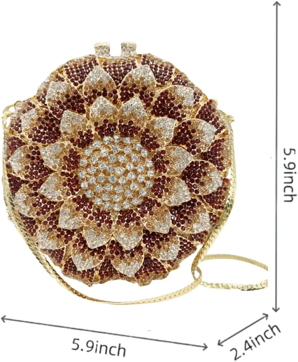 Vintage Women Floral Rhinestone Evening Clutch Sunflower Crystal Purses Unique Shiny Diamond Handbag for Party Prom