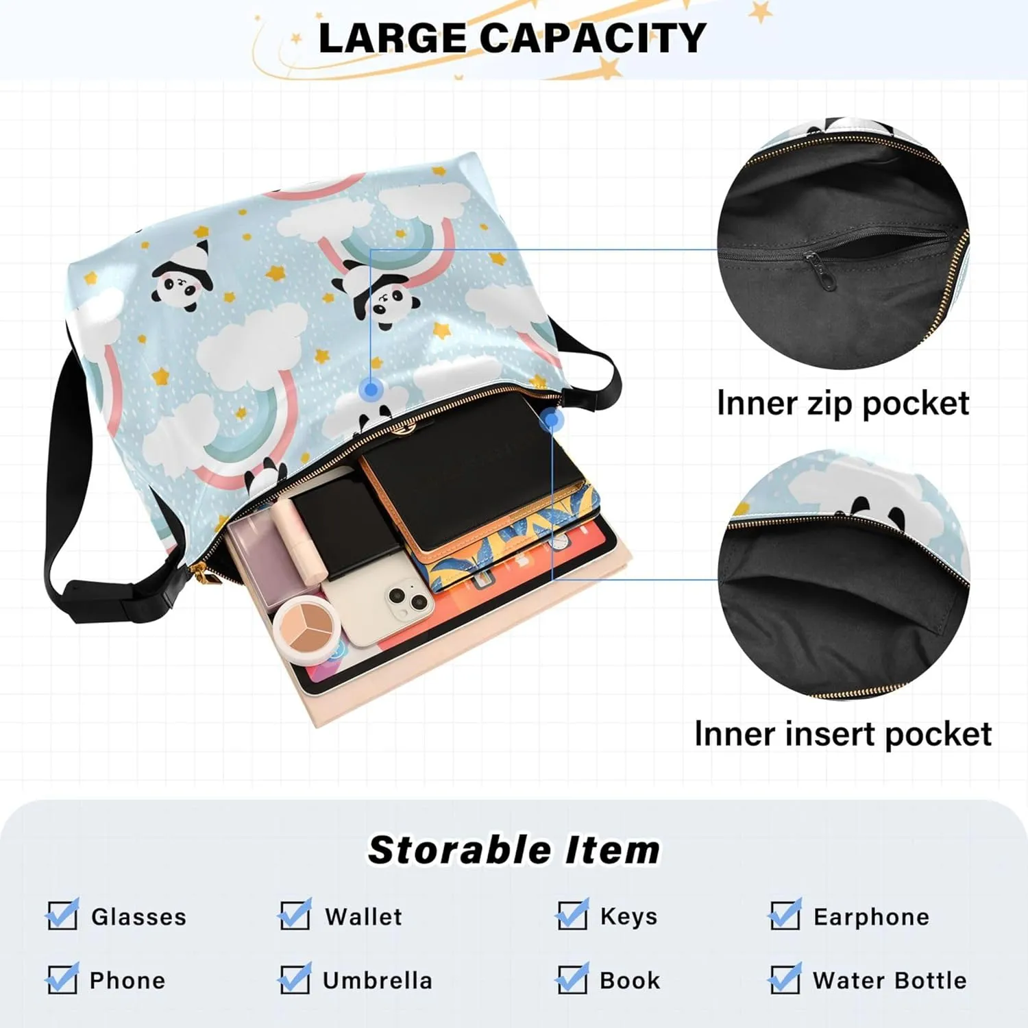 Watercolor Forest Cute Wolf Hobo Leather Bags for Women Large Men Purses Unique Animal Print Single Shoulder Bag