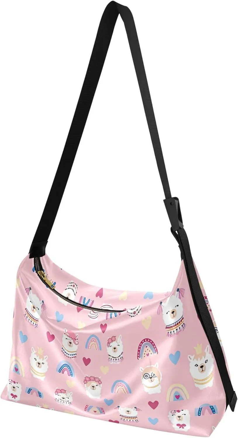 Watercolor Forest Cute Wolf Hobo Leather Bags for Women Large Men Purses Unique Animal Print Single Shoulder Bag
