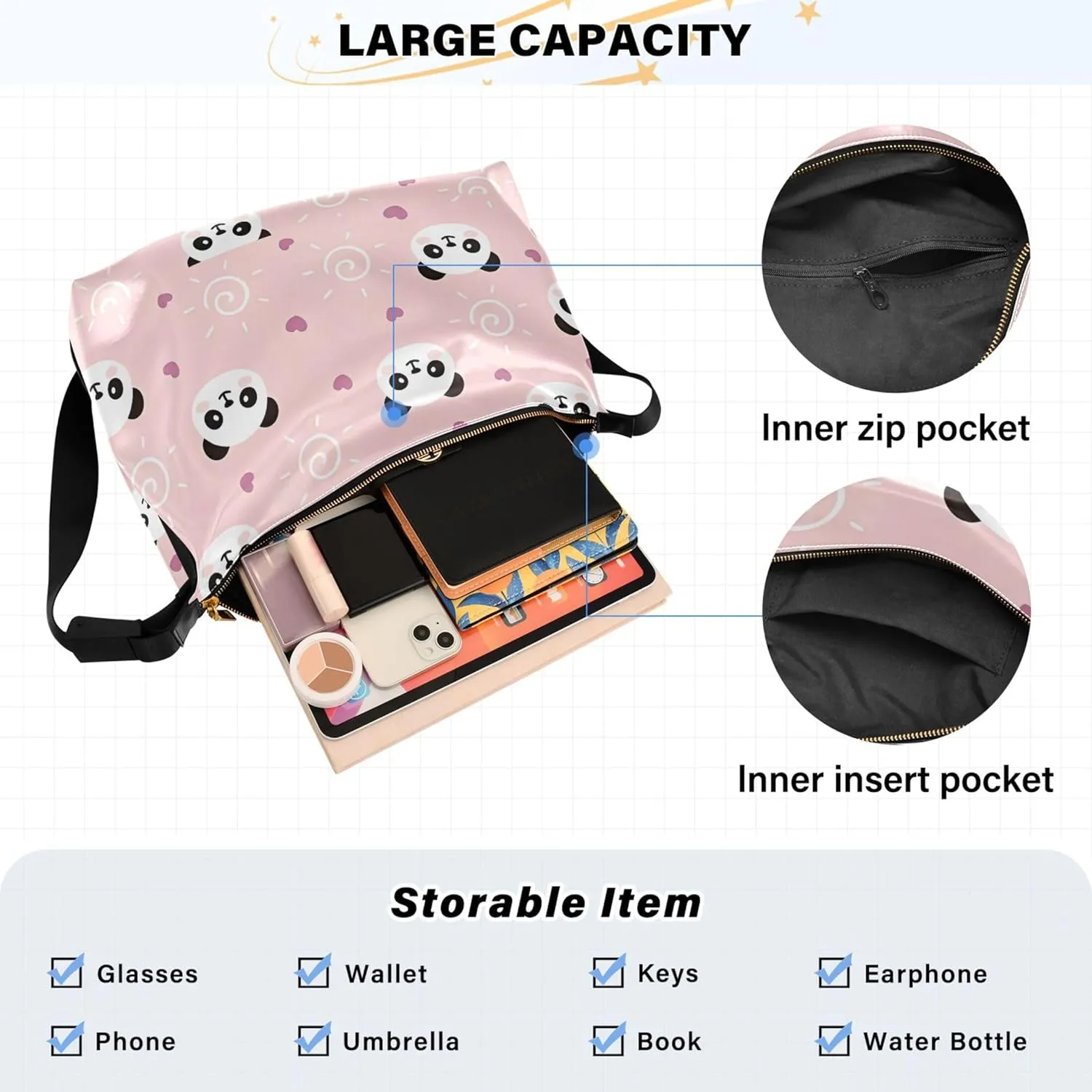 Watercolor Forest Cute Wolf Hobo Leather Bags for Women Large Men Purses Unique Animal Print Single Shoulder Bag