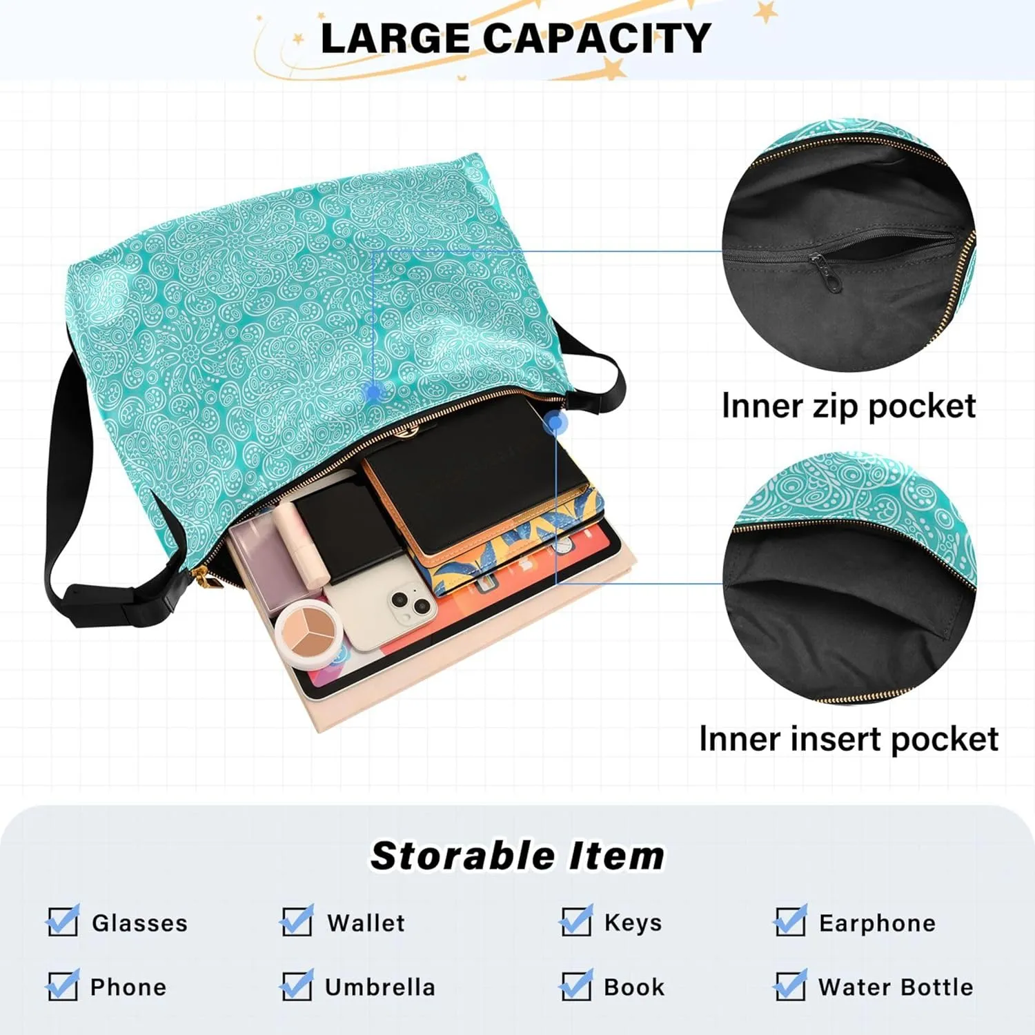 Watercolor Forest Cute Wolf Hobo Leather Bags for Women Large Men Purses Unique Animal Print Single Shoulder Bag