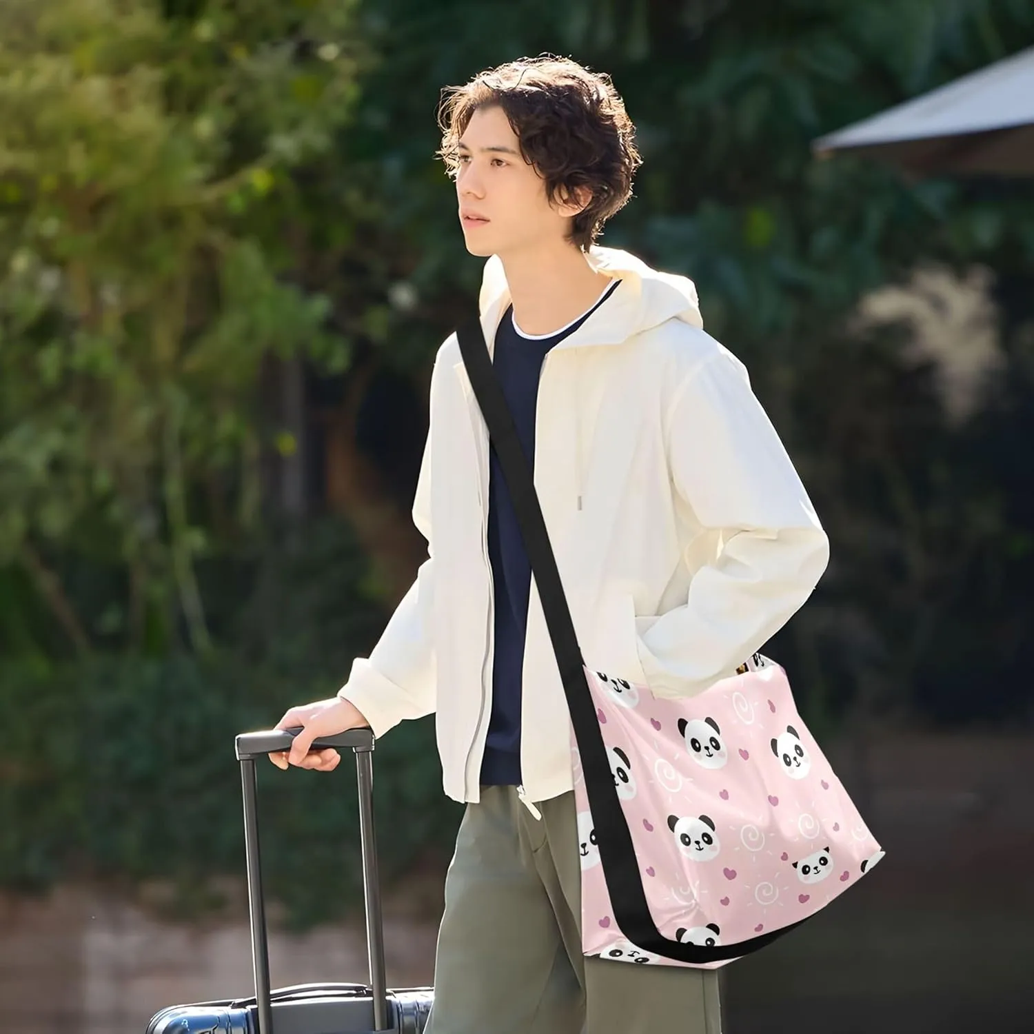 Watercolor Forest Cute Wolf Hobo Leather Bags for Women Large Men Purses Unique Animal Print Single Shoulder Bag