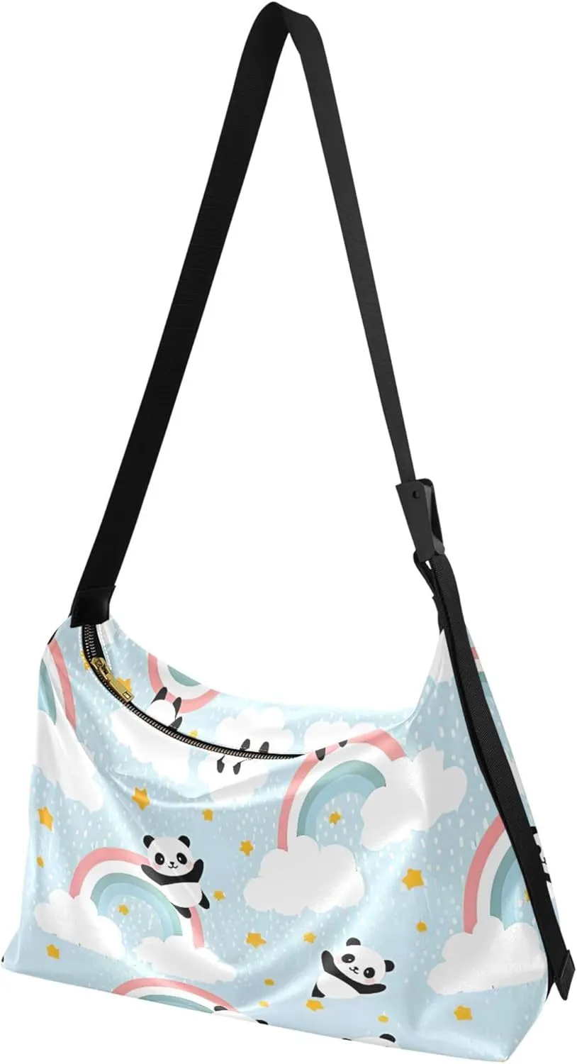 Watercolor Forest Cute Wolf Hobo Leather Bags for Women Large Men Purses Unique Animal Print Single Shoulder Bag