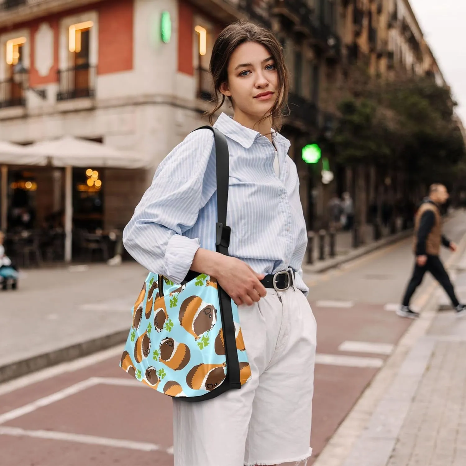Watercolor Forest Cute Wolf Hobo Leather Bags for Women Large Men Purses Unique Animal Print Single Shoulder Bag