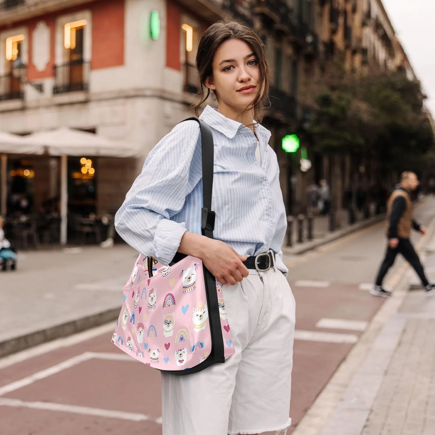 Watercolor Forest Cute Wolf Hobo Leather Bags for Women Large Men Purses Unique Animal Print Single Shoulder Bag