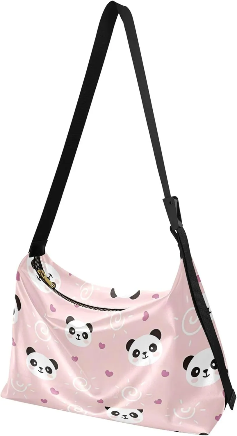 Watercolor Forest Cute Wolf Hobo Leather Bags for Women Large Men Purses Unique Animal Print Single Shoulder Bag