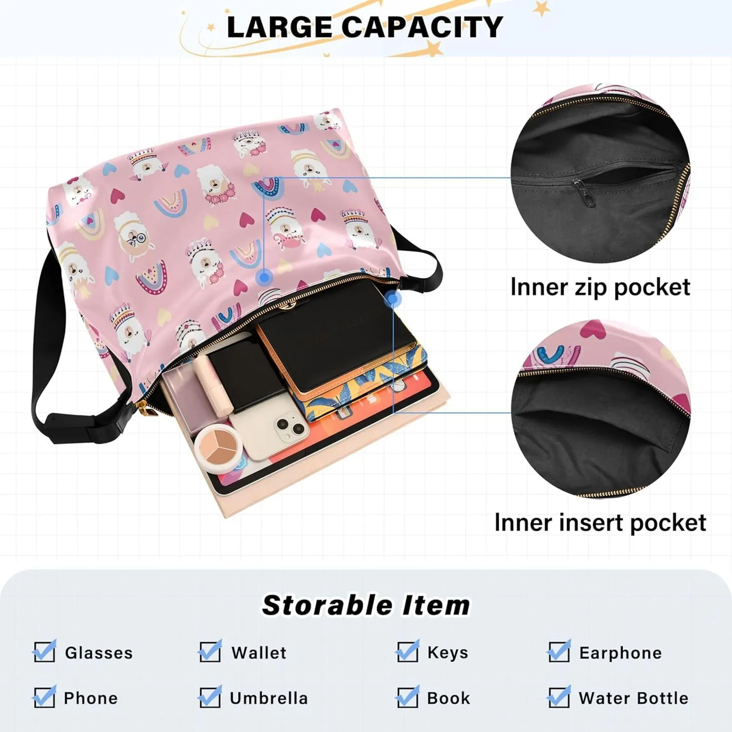 Watercolor Forest Cute Wolf Hobo Leather Bags for Women Large Men Purses Unique Animal Print Single Shoulder Bag