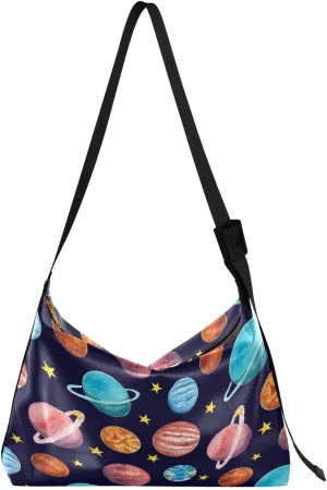 Watercolor Planets Star Womens Shoulder Bag Hobo Crossbody Leather Casual Trendy Tote Bag for Women Large Unique Galaxy Handbag Shopping Bag