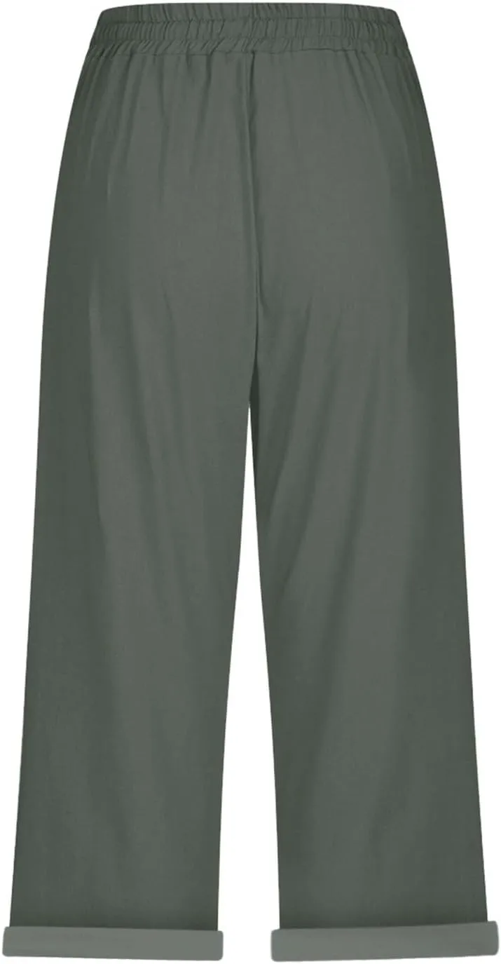 White Capris for Women Casual Drawstring Pants Women Capri Pants for Linen Pants for Women 2024 Capri Pants for
