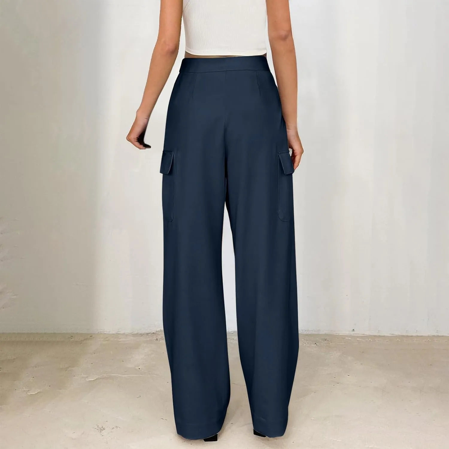 Wide Leg Cargo Pants for Women High Waist Straight Trousers Lightweight Business Casual Dress Pants with Pockets