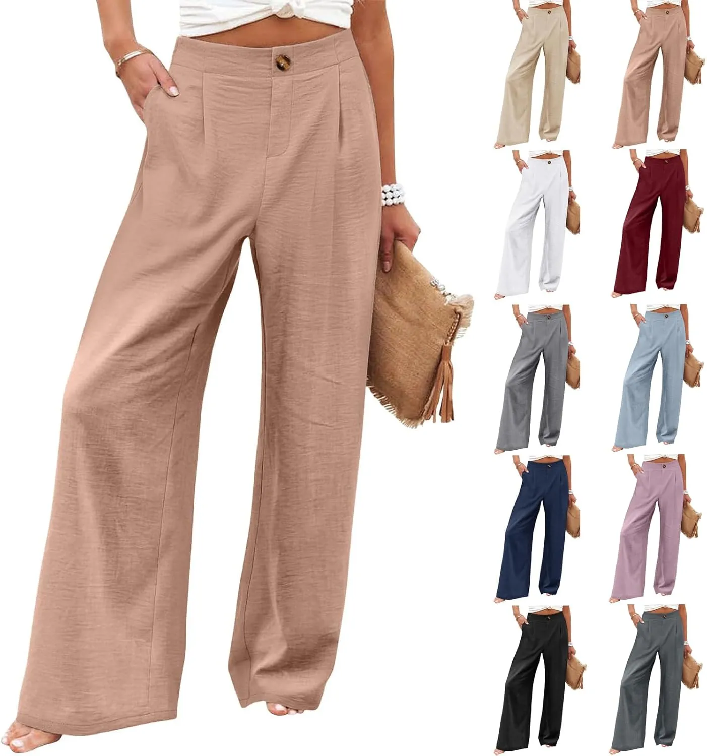 Wide Leg Dress Pants for Women High Waisted Business Casual Work Pants Comfy Baggy Pull On Trousers with Pockets