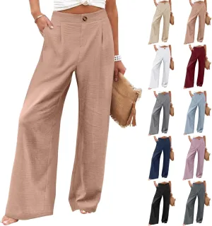 Wide Leg Dress Pants for Women High Waisted Business Casual Work Pants Comfy Baggy Pull On Trousers with Pockets