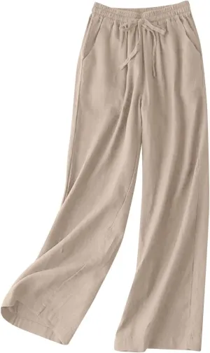 Wide Leg Dress Pants Women's High Waisted Dressy Trousers Linen Palazzo Summer Casual Loose High Waist Long Lounge