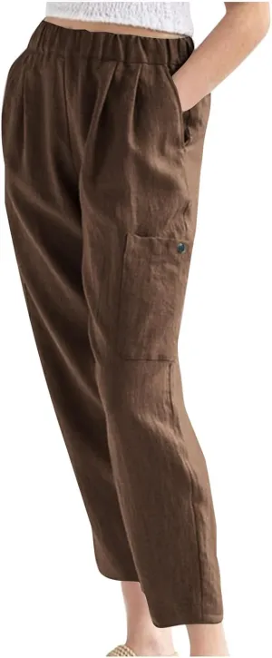Wide Leg Linen Pant for Women Loose High Waisted Linen Pants Comfy Flowy Long Trousers Summer Vacation Beach Slacks
