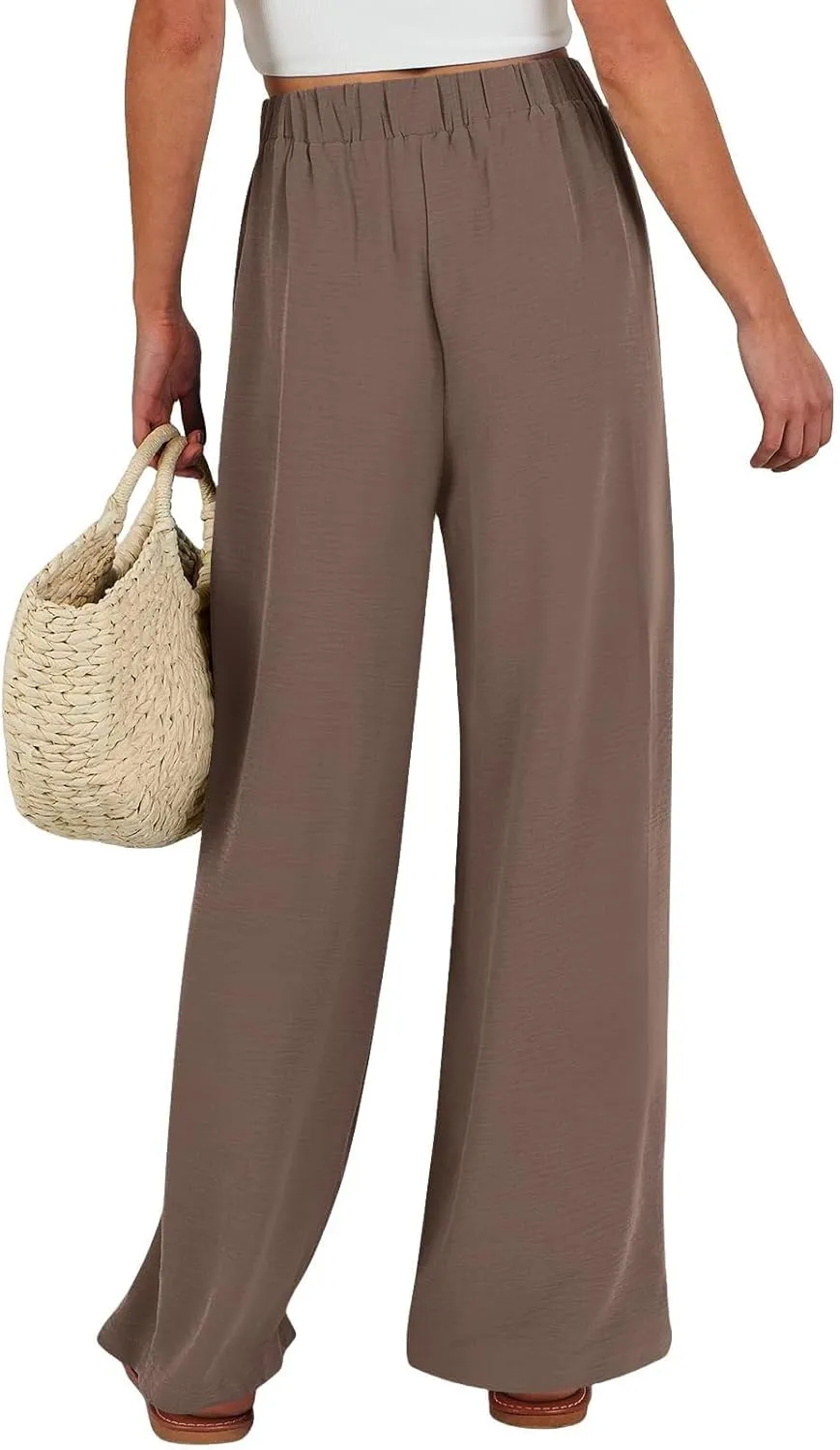 Wide Leg Linen Pants for Women Dressy High Waist Adjustable Knot Palazzo Lounge Trousers Business Work Casual Pants