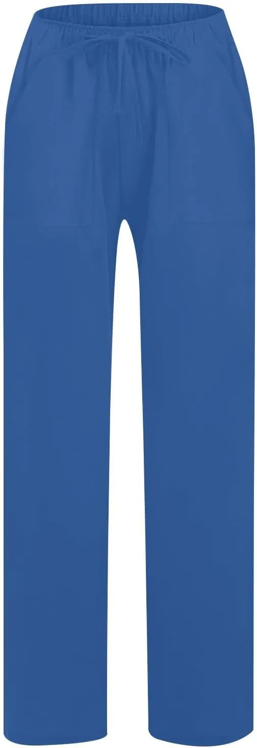 Wide Leg Linen Pants Women Summer Elastic High Waisted Lounge Pants Beach Trouser with Pockets Casual Slacks Clothes