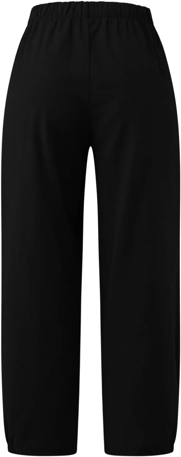 Wide Leg Lounge Pants for Women High Waist Cotton Linen Cropped Pant Dressy Casual Summer Trousers with Pockets