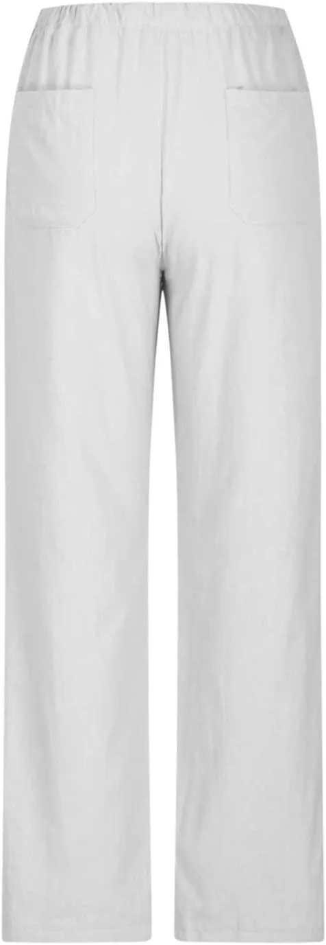 Wide Leg Pants Women Summer 2024 Trendy Straight Leg Pants Cotton Linen Drawstring Elastic Trousers with Pockets