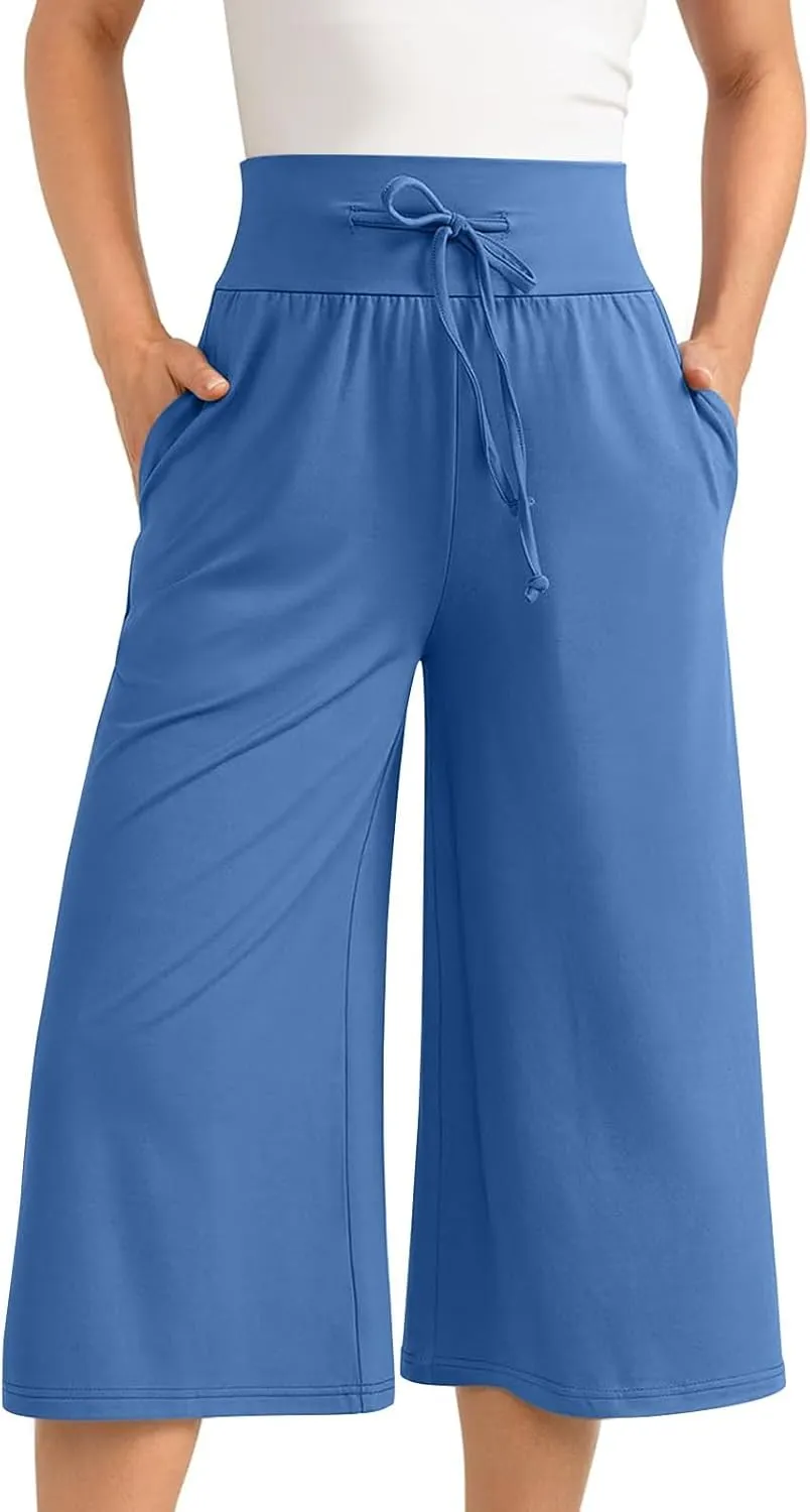 Wide Leg Pants Women Summer 2024 Trendy Straight Leg Pants Cotton Linen Drawstring Elastic Trousers with Pockets