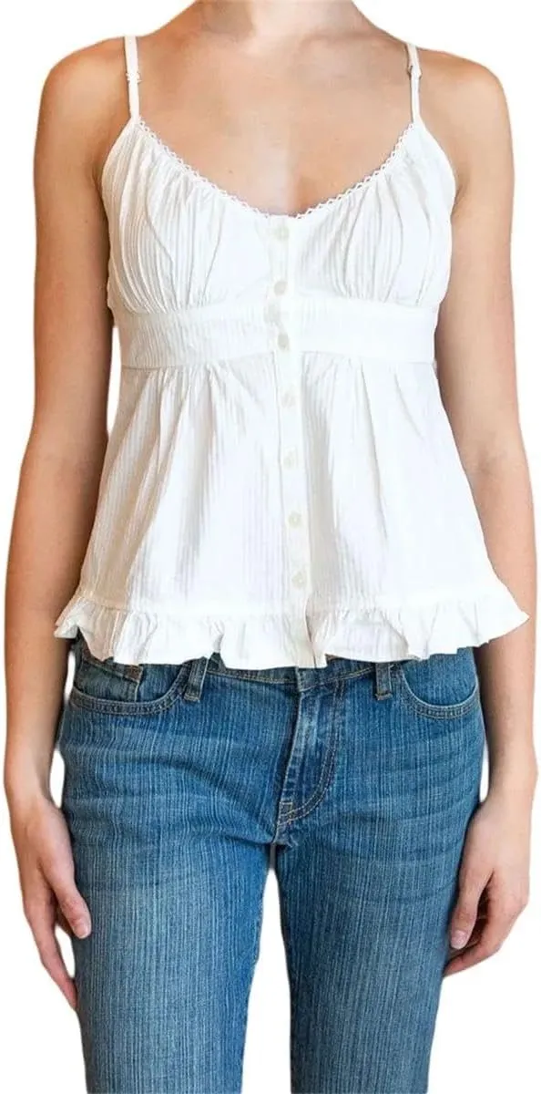 WINSUNNY Ruffles Camisole Cute Summer Sleeveless Button Vest Streetwear Clothes