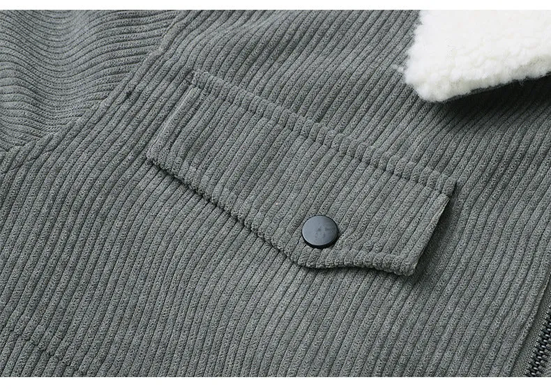 Winter Lapel Fleece Jacket With Pockets Warm Thicken Cotton Coat Men's Clothing