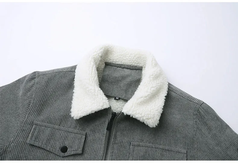 Winter Lapel Fleece Jacket With Pockets Warm Thicken Cotton Coat Men's Clothing