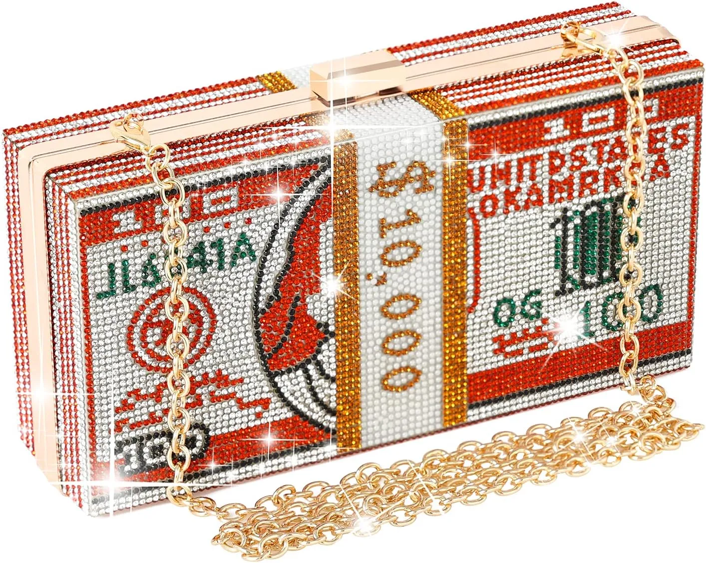 WJCD Money Clutch Purses Rhinestone Crossbody Purse Unique Evening Clutch Handbag Shoulder Bag Money Purses Crossbody Bag
