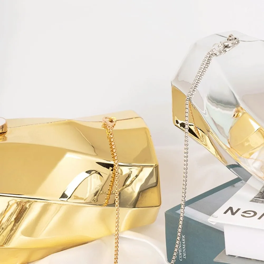 Women Acrylic Clutch Purse Unique Metallic Irregular Box Evening Bag Chain Shoulder Bag For Wedding Cocktail Party 2025