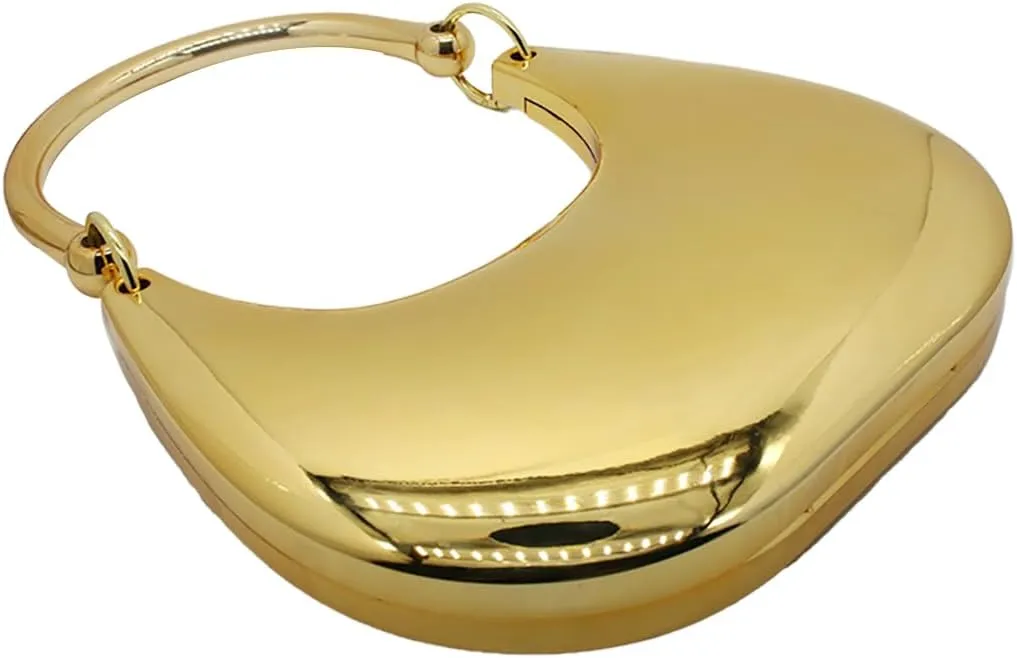 Women Acrylic Clutch Purses Unique Moon Shaped Evening Bag Metallic Acrylic Top Handle Handbag for Wedding Party Prom