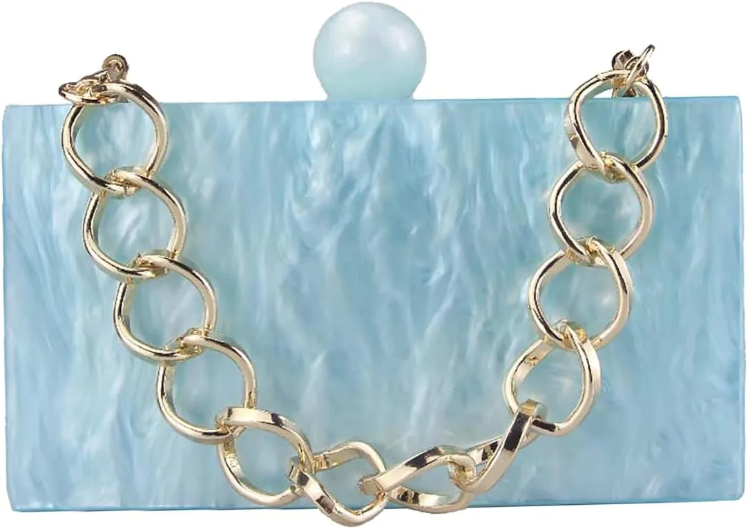 Women Acrylic Clutch Purses Unique Square Shape Marbling Evening Handbag Top Chain Handle for Party Cocktail Banquet