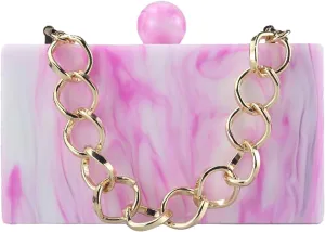 Women Acrylic Clutch Purses Unique Square Shape Marbling Evening Handbag Top Chain Handle for Party Cocktail Banquet