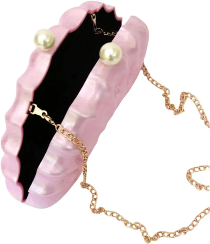 Women Acrylic Shell Shaped Clutch Luxury Marble Acrylic Evening Handbag Unique Chain Shoulder Bag Wedding Party Purses